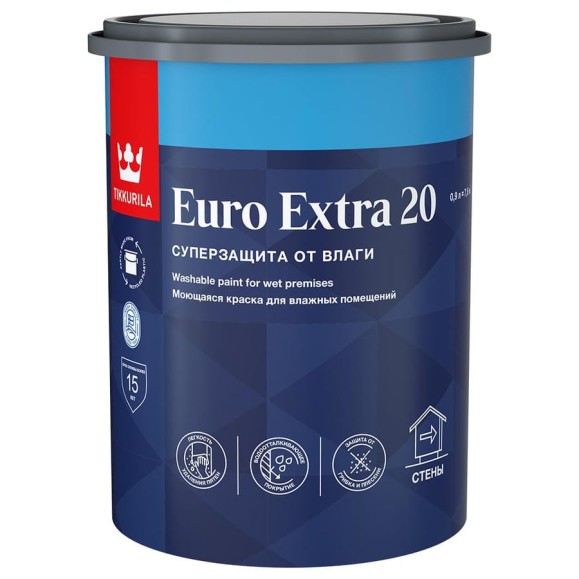 Краска Tikkurila EURO EXTRA 20 моющаяся для влажных помещений, база A 0,9л 700001105