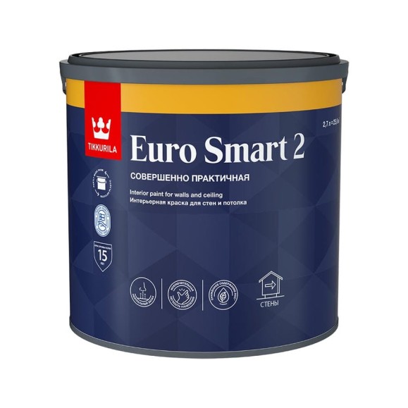 Интерьерная краска Tikkurila EURO SMART 2 для стен и потолка 2,7л 700001103