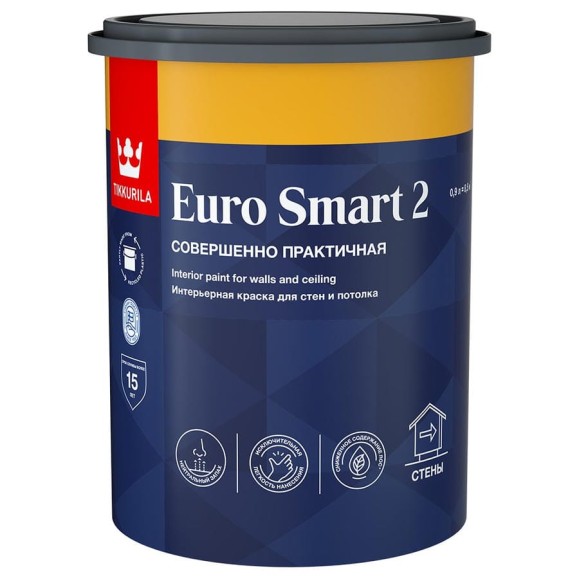 Интерьерная краска Tikkurila EURO SMART 2 база A глубоко матовая 0,9л 700009614