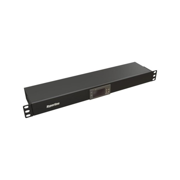 Микропроцессорная контрольная панель Hyperline TMP-230V/2w-RAL9004 1U, для всех шкафов 19'', подключение до двух устройств, датчик температуры, кабель питания, цвет черный (RAL 9004) 517045