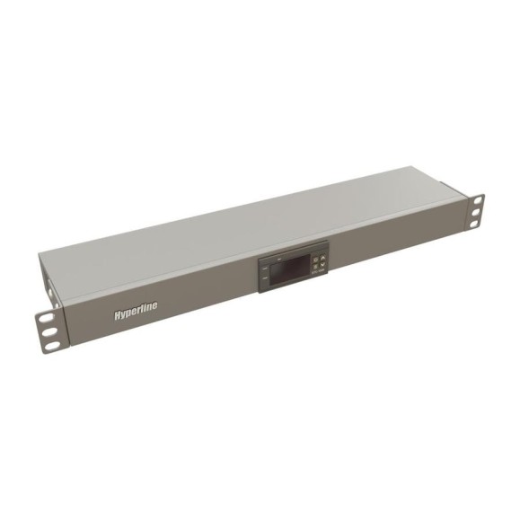 Микропроцессорная контрольная панель Hyperline TMP-230V/2w-RAL7035 1U, для всех шкафов 19'', подключение до двух устройств, датчик температуры, кабель питания, цвет серый (RAL 7035) 517048