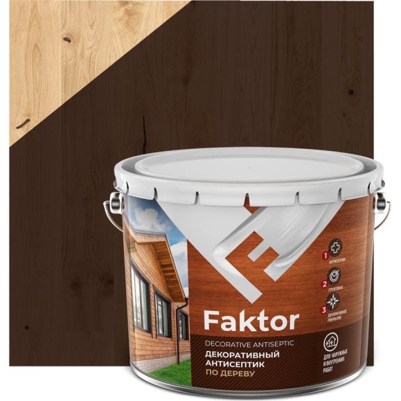 Декоративный антисептик ЯРОСЛАВСКИЕ КРАСКИ FAKTOR 3 в 1 для защиты и тонирования древесины, палисандр, 7.6 кг 217333 Декоративный антисептик ЯРОСЛАВСКИЕ КРАСКИ FAKTOR 3 в 1 для защиты и тонирования древесины, палисандр, 7.6 кг 217333