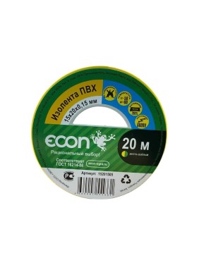 Изолента Econ 15 мм х 20 м, 0,15 мм, желто-зеленый 15201505 Изолента Econ 15 мм х 20 м, 0,15 мм, желто-зеленый 15201505