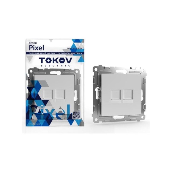 Розетка компьютерная 2-местная TOKOV ELECTRIC СП Pixel RJ45 кат.5E механизм бел. TKE-PX-RC2-C01