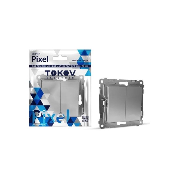 Переключатель проходной 2-клавишный TOKOV ELECTRIC скрытой проводки, Pixel, 10А, IP20, механизм, алюминиевыйTKE-PX-P2-C03 Переключатель проходной 2-клавишный TOKOV ELECTRIC скрытой проводки, Pixel, 10А, IP20, механизм, алюминиевыйTKE-PX-P2-C03