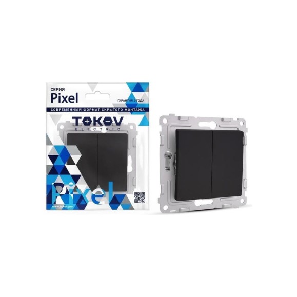 Переключатель проходной 2-клавишный TOKOV ELECTRIC скрытой проводки, Pixel, 10А, IP20, механизм, карбон TKE-PX-P2-C14 Переключатель проходной 2-клавишный TOKOV ELECTRIC скрытой проводки, Pixel, 10А, IP20, механизм, карбон TKE-PX-P2-C14