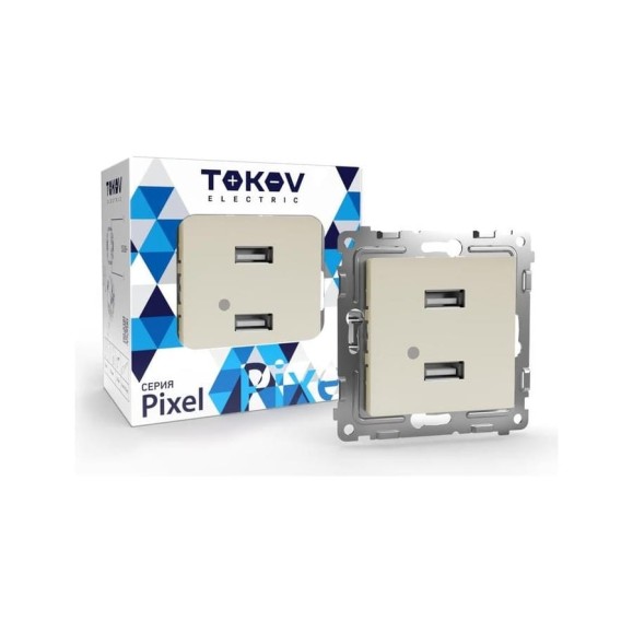 Розетка TOKOV ELECTRIC 2-местная USB СП Pixel тип A+A 5В 1x2.1А 2x1.05А механизм бежевый TKE-PX-2USB-C02 Розетка TOKOV ELECTRIC 2-местная USB СП Pixel тип A+A 5В 1x2.1А 2x1.05А механизм бежевый TKE-PX-2USB-C02