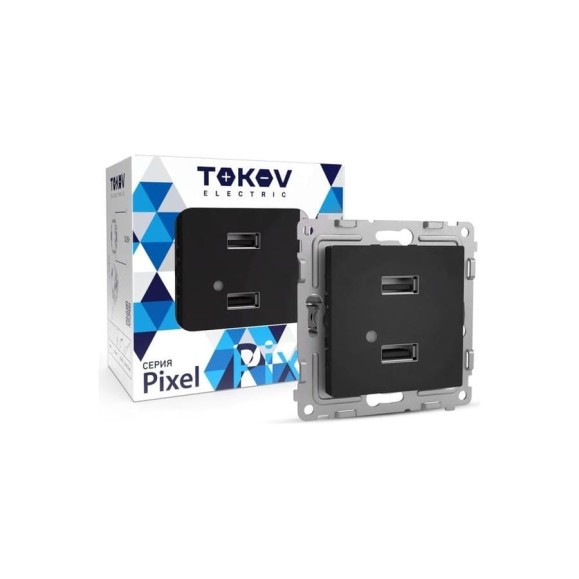 Розетка TOKOV ELECTRIC 2-местная USB СП Pixel тип A+A 5В 1x2.1А 2x1.05А механизм карбон TKE-PX-2USB-C14 Розетка TOKOV ELECTRIC 2-местная USB СП Pixel тип A+A 5В 1x2.1А 2x1.05А механизм карбон TKE-PX-2USB-C14