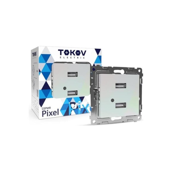 Розетка TOKOV ELECTRIC 2-местная USB СП Pixel тип A+A 5В 1x2.1А 2x1.05А механизм перламутровый TKE-PX-2USB-C04 Розетка TOKOV ELECTRIC 2-местная USB СП Pixel тип A+A 5В 1x2.1А 2x1.05А механизм перламутровый TKE-PX-2USB-C04