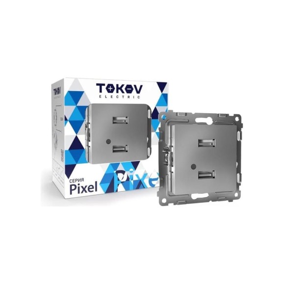 Розетка TOKOV ELECTRIC 2-местная USB СП Pixel тип A+A 5В 1x2.1А 2x1.05А механизм алюминий TKE-PX-2USB-C03 Розетка TOKOV ELECTRIC 2-местная USB СП Pixel тип A+A 5В 1x2.1А 2x1.05А механизм алюминий TKE-PX-2USB-C03