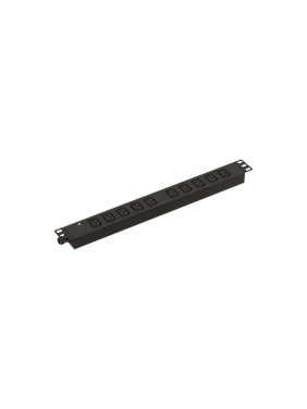 Горизонтальный блок розеток для 19" шкафов Hyperline SHE19-10IEC-I-CB 10 розеток IEC320 C13, индикатор напряжения, без кабеля питания, клеммная колодка 32 А, 250 В, 482.6x44.4x44.4 мм (ШхГхВ), корпус алюминий, черный 454135