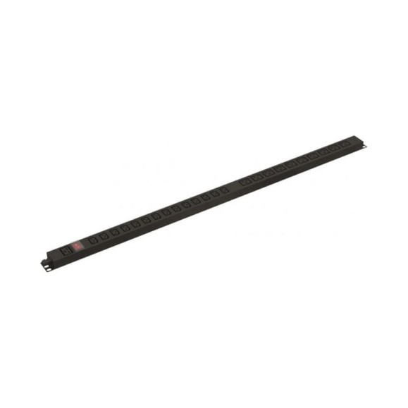 Вертикальный блок розеток Hyperline SHE-14IEC-10BIEC-S-AIEC 14 розеток IEC320 C13, 10 розеток IEC320 C19, выключатель с подсветкой, без кабеля питания, входной разъем IEC320 C20 16A, 250 В, корпус алюминий, черный 488107