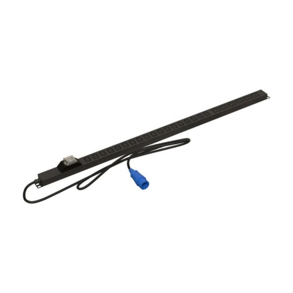 Вертикальный блок розеток Hyperline SHE-18IEC-6BIEC-B-3PVB 18 розеток IEC320 C13, 6 розеток IEC320 C19, автоматический выключатель (2x16A), кабель питания 3 м (3x4.0 мм2) с вилкой IEC 60309 32 А (2P+E), 250 В, корпус алюминий, черный 486401