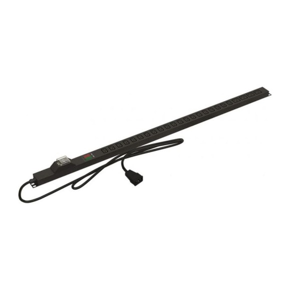 Вертикальный блок розеток Hyperline SHE-20IEC-4BIEC-BAV-2.5AIEC 20 розеток IEC320 C13, 4 розетки IEC320 C19, автоматический выключатель, амперметр/вольтметр, кабель питания 2.5 м (3x1.5 мм2) с вилкой IEC320 C20 16 A, 250 В, корпус алюминий, черный 457082