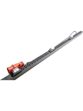 Вертикальный блок розеток Hyperline SHE-24IEC-6BIEC-B-3x16-3PVR 24 розетки IEC320 c13, 6 розеток IEC320 c19, автоматический выключатель, кабель питания 3 м (5x4.0 мм2) с вилкой IEC 60309 16 А (3P+N+E), 380 В, корпус алюминий, черный 525058
