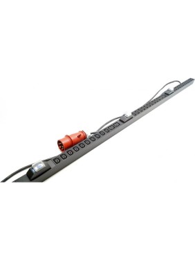 Вертикальный блок розеток Hyperline SHE-30IEC-6BIEC-B-3x16-3PVR 30 розеток IEC320 c13, 6 розеток IEC320 c19, автоматический выключатель, кабель питания 3 м (5x4.0 мм2) с вилкой IEC 60309 16 А (3P+N+E), 380 В, корпус алюминий, черный 525056
