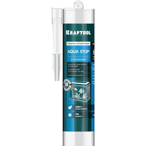 Силиконовый герметик KRAFTOOL KRAFTSIL GX107 AQUA STOP 300 мл, стекольный, черный 41256-4 Силиконовый герметик KRAFTOOL KRAFTSIL GX107 AQUA STOP 300 мл, стекольный, черный 41256-4
