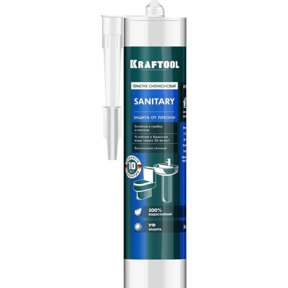 Герметик KRAFTOOL силиконовый белый, санитарный, 300мл 41255-0 Герметик KRAFTOOL силиконовый белый, санитарный, 300мл 41255-0