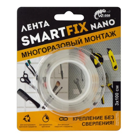 Лента для многоразового монтажа Smart Fix W-con SmartFix NANO, 3*100 см 134671 Лента для многоразового монтажа Smart Fix W-con SmartFix NANO, 3*100 см 134671