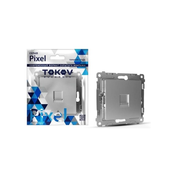 Розетка компьютерная TOKOV ELECTRIC 1-местная СП Pixel RJ45 категория 5E механизм алюминий TKE-PX-RC1-C03