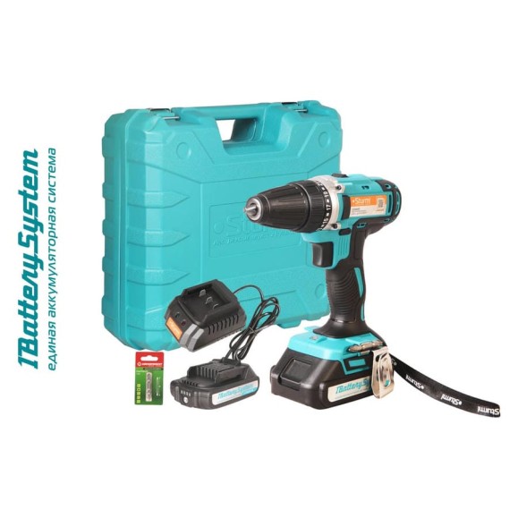 Аккумуляторная дрель Sturm 20 В, 1BatterySystem, 2 акк., 2,0 Ач, кейс CD3620