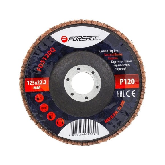 Круг лепестковый керамический торцевой 125х22.2 мм Forsage F-FD5120Q(51952) Круг лепестковый керамический торцевой 125х22.2 мм Forsage F-FD5120Q(51952)