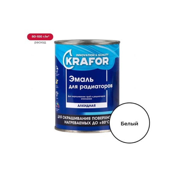 Алкидная эмаль для радиаторов Krafor белая 0.9 кг 6 26312 Алкидная эмаль для радиаторов Krafor белая 0.9 кг 6 26312