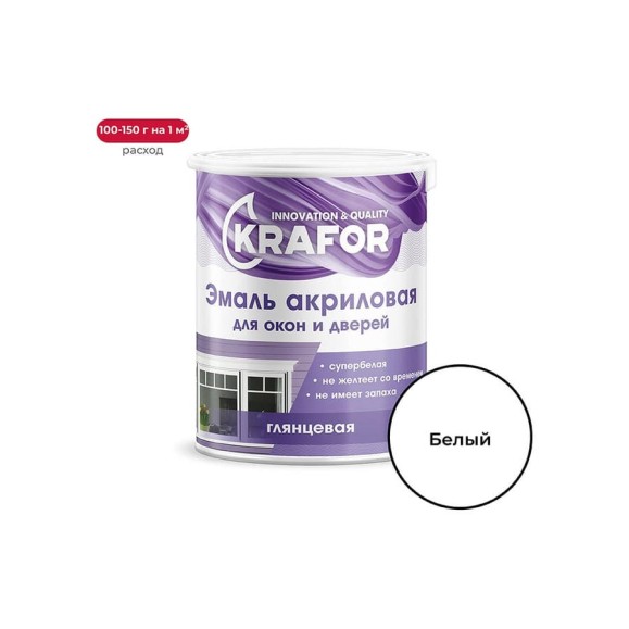 Акриловая эмаль Krafor для окон и дверей 3 кг