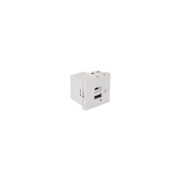 Модуль LANMASTER USB-зарядки, 1 порт USB-C + 1 порт USB-A, 2.1A/5V, 45x22.5, белый LAN-EZ45x22-2UCA/2.1-WH