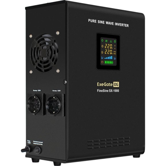 Настенный ИБП ExeGate инвертор синус для котла FineSine SX-1000 LCD AVR 2SH 1000VA/600W чистая синусоида цветной LCD-дисплей AVR 2 Schuko линейно-интерактивный внешняя батарея 12В до 200Ач Black 295997