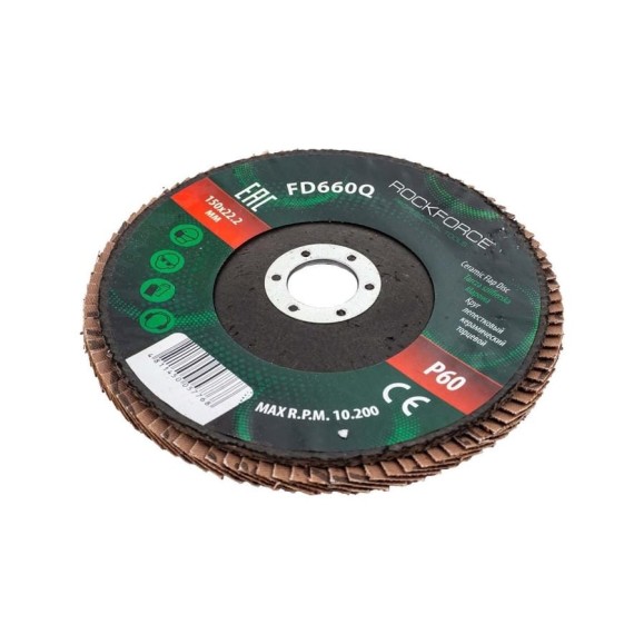 Круг лепестковый керамический торцевой 150x22.2 мм, P60 Rockforce RF-FD660Q(52015) Круг лепестковый керамический торцевой 150x22.2 мм, P60 Rockforce RF-FD660Q(52015)