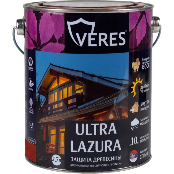 Пропитка Veres Ultra Lazura №7 махагон 2.7 л 1/4 42043 Пропитка Veres Ultra Lazura №7 махагон 2.7 л 1/4 42043