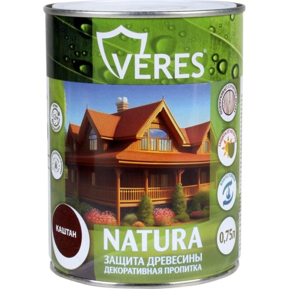 Декоративная пропитка для дерева VERES Natura полуматовая, 0.75 л, каштан 262309