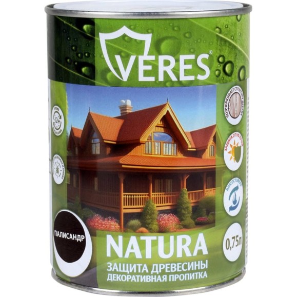 Декоративная пропитка для дерева VERES Natura полуматовая, 0.75 л, палисандр 262291 Декоративная пропитка для дерева VERES Natura полуматовая, 0.75 л, палисандр 262291
