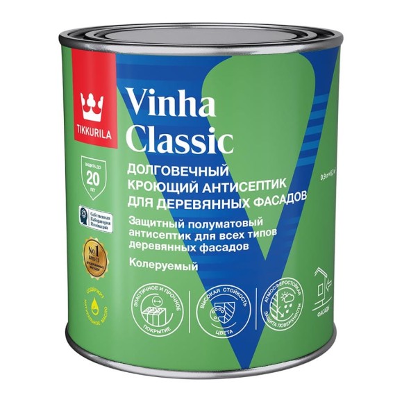 Антисептик кроющий Tikkurila VINHA CLASSIC VVA п/мат 0,9л 700014053 Антисептик кроющий Tikkurila VINHA CLASSIC VVA п/мат 0,9л 700014053
