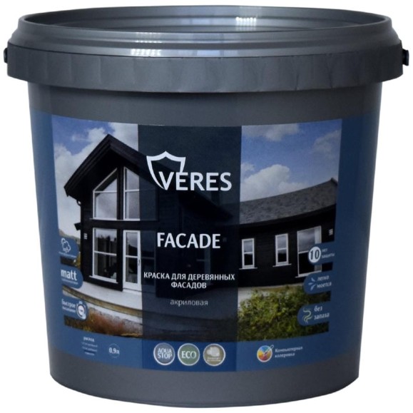 Краска для деревянных фасадов VERES FACADE акриловая, бежевая пудра 0.9 л 270325 Краска для деревянных фасадов VERES FACADE акриловая, бежевая пудра 0.9 л 270325