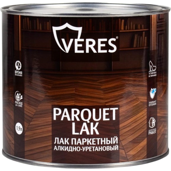 Лак паркетный алкидно-уретановый VERES глянцевый 1.9 л 270364 Лак паркетный алкидно-уретановый VERES глянцевый 1.9 л 270364
