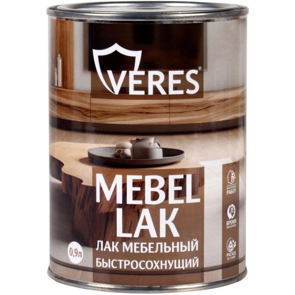 Лак мебельный быстросохнущий VERES полуглянцевый 0.9 л 270390 Лак мебельный быстросохнущий VERES полуглянцевый 0.9 л 270390