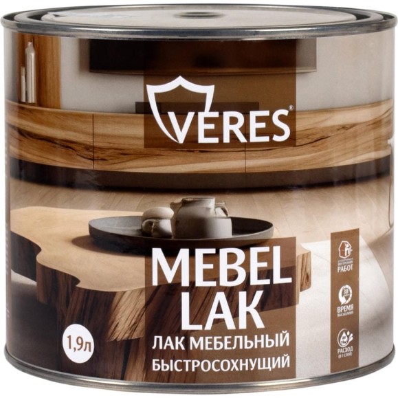 Лак мебельный быстросохнущий VERES полуглянцевый 1.9 л 270391 Лак мебельный быстросохнущий VERES полуглянцевый 1.9 л 270391