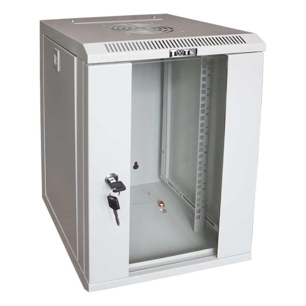 Шкаф настенный TWT 10", 12U 312x300, стеклянная дверь, серый TWT-CBW10G-12U-3x3-GY