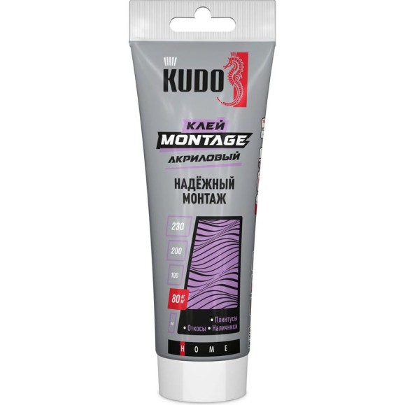 Клей KUDO home мontage для надёжного монтажа, на акриловой основе, белый, тюбик 200 мл KBT-321