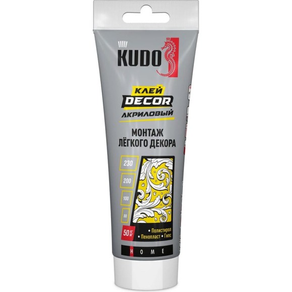 Клей KUDO home décor для монтажа легкого декора, на акриловой основе, белый, тюбик 200 мл KBT-311