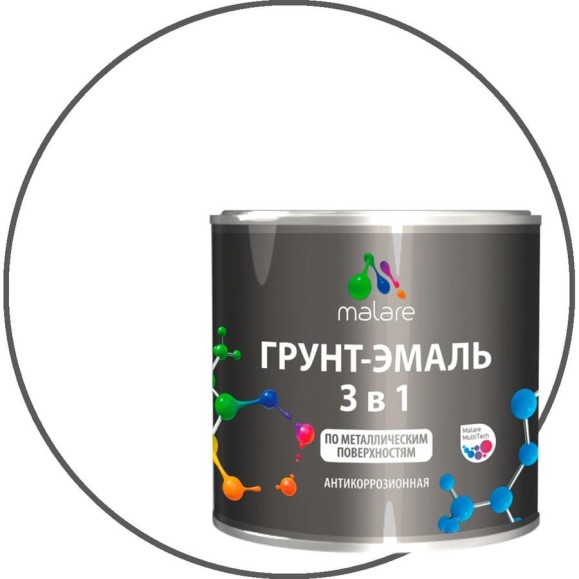 Грунт-Эмаль 3 в 1 по ржавчине MALARE, акриловая, белый, глянцевая, 1 кг ГЭФСТ9003Г0100 Грунт-Эмаль 3 в 1 по ржавчине MALARE, акриловая, белый, глянцевая, 1 кг ГЭФСТ9003Г0100