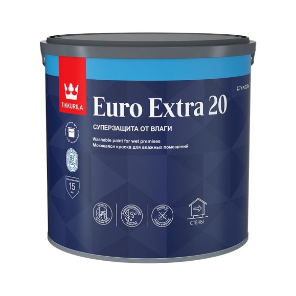 Краска Tikkurila EURO EXTRA 20 моющаяся, для влажных помещений, база A 2,7л 700001106
