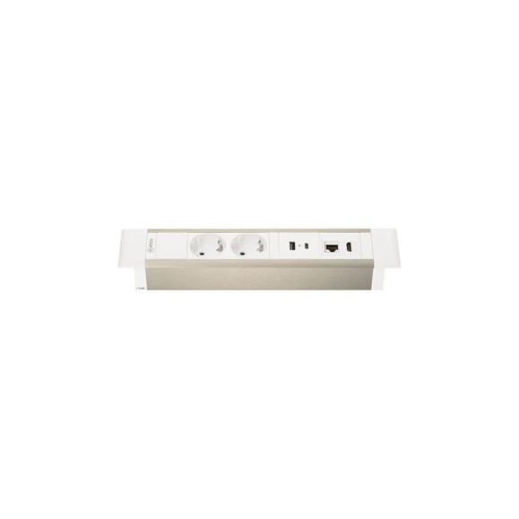 Встраиваемая врезная розетка Mebax 41T 2 секции Серебро+Белый USB + type C + RJ45 + HDMI 00-00002594