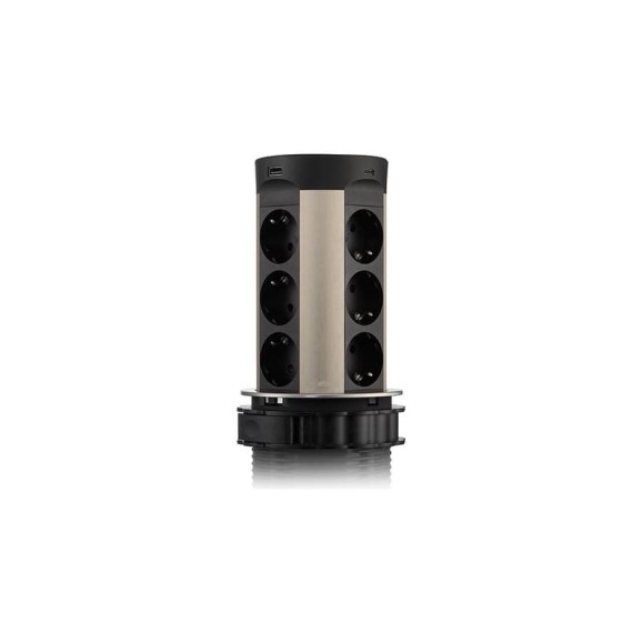 Выдвижная встраиваемая розетка Mebax 17 12 секции Серебро+Черный d=100мм USB type A+C беспроводная зарядка 00-00002599
