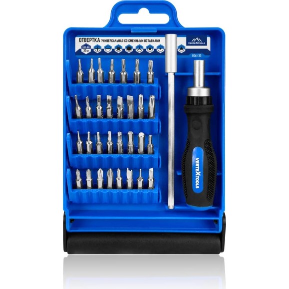 Отвертка универсальная со сменными вставками vertextools 33шт 0061-33