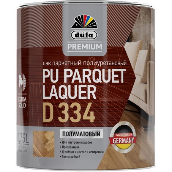 Лак Dufa Premium PU PARQUET LAQUER D334 полиуретановый, паркетный, полуматовый, 0.75 л МП00-011075