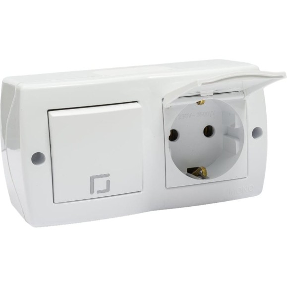 1-клавишный выключатель+розетка с крышкой с заземлением MONO ELECTRIC Octans, белый 104-010101-183