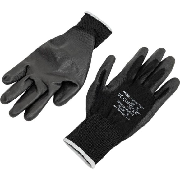 Перчатки защитные из полиэстера с полиуретаном MTE Black PU, черные, р.9 2899402409